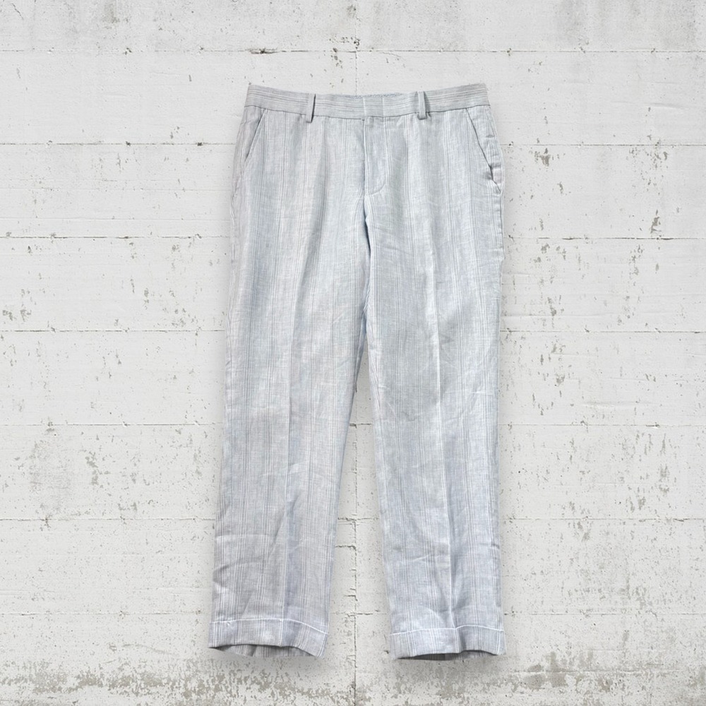 Light Blue Linen-Blend Dress Pants - Men's